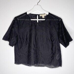 MICHAEL KORS Eyelet Crop Black Top 